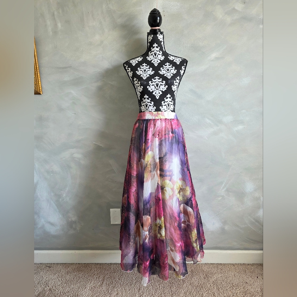 CHARTOU Women's Watercolor Summer Full Length Boho Floral Print Chiffon Long S